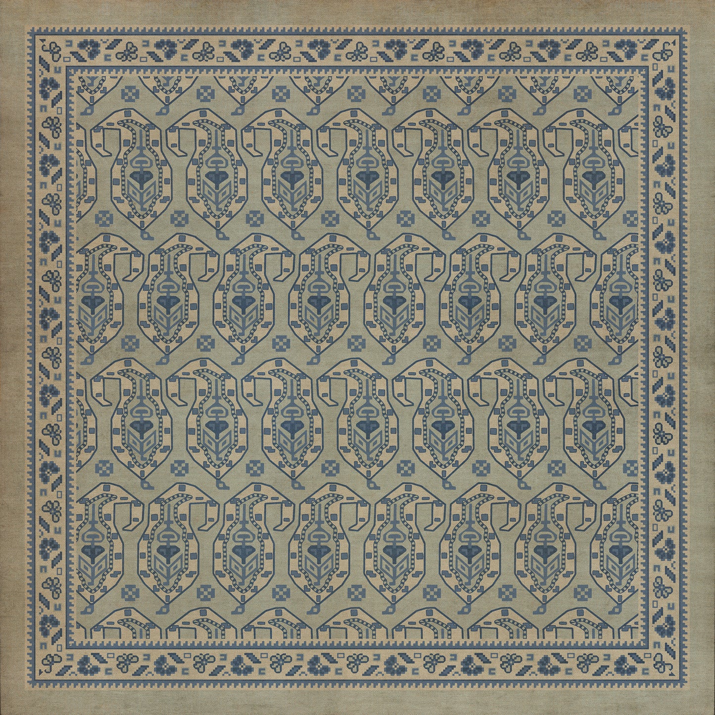 Persian Bazaar - Kintala - Albastru 36x36 Vintage Vinyl Floorcloth