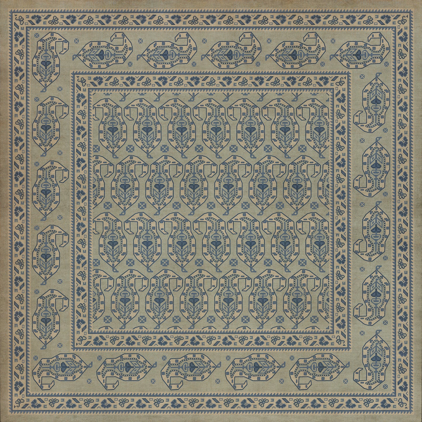 Persian Bazaar - Kintala - Albastru 48x48 Vintage Vinyl Floorcloth