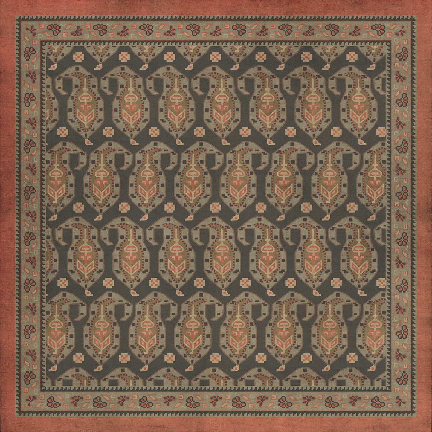 Persian Bazaar - Kintala - Drabarni 36x36 Vintage Vinyl Floorcloth