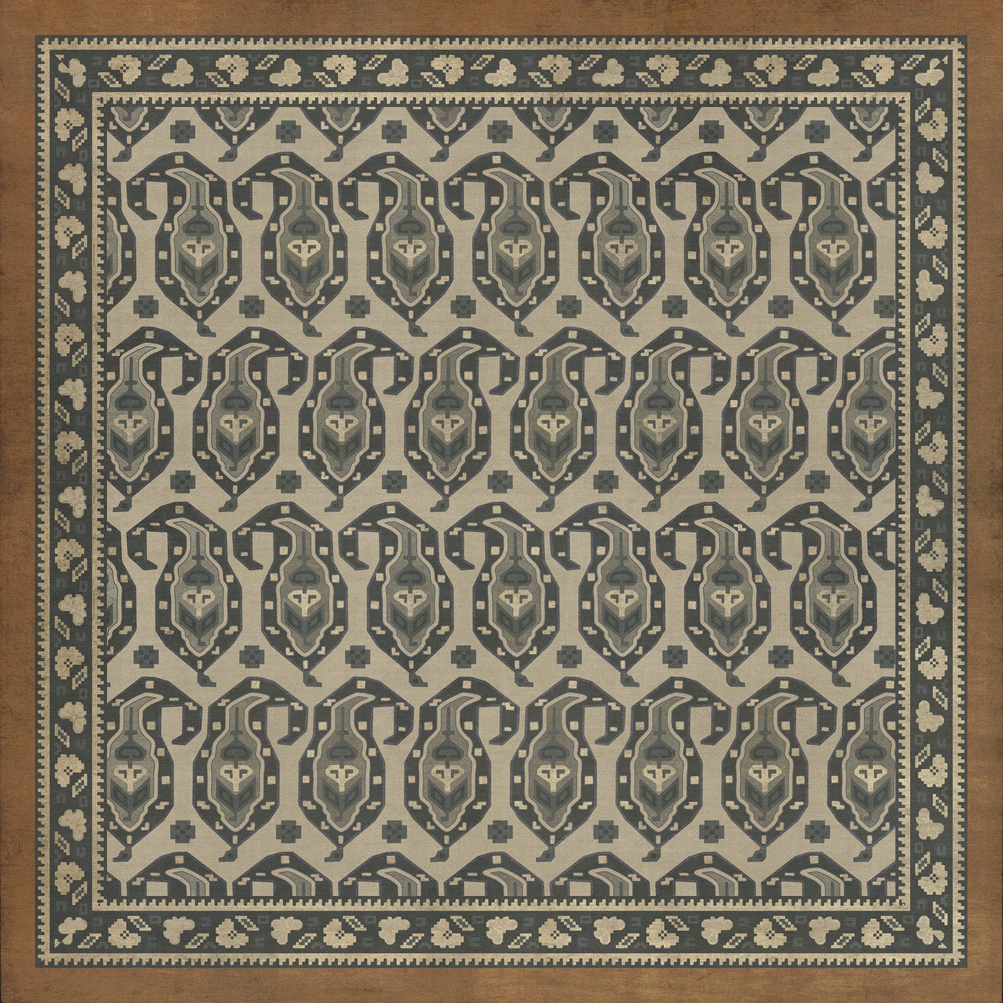 Persian Bazaar - Kintala - Frumos 36x36 Vintage Vinyl Floorcloth