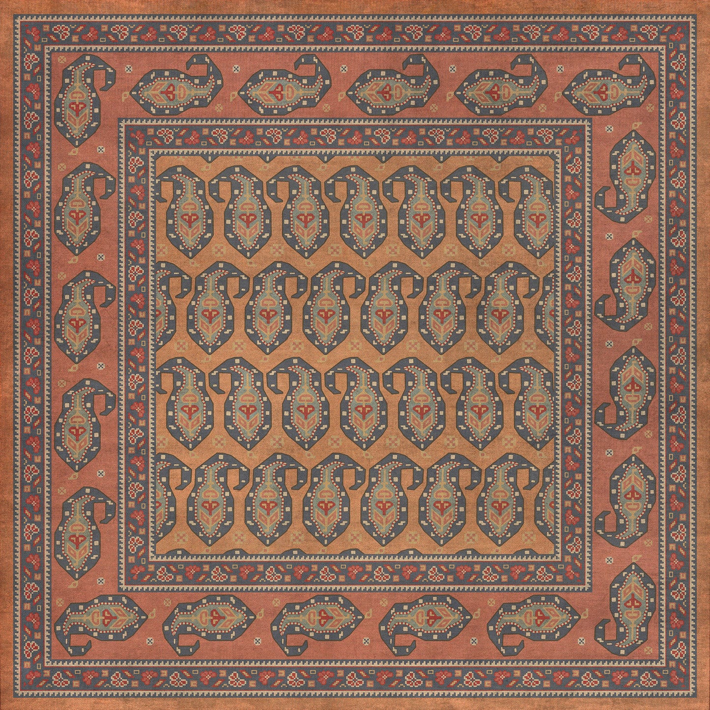 Persian Bazaar - Kintala - Svata 48x48 Vintage Vinyl Floorcloth