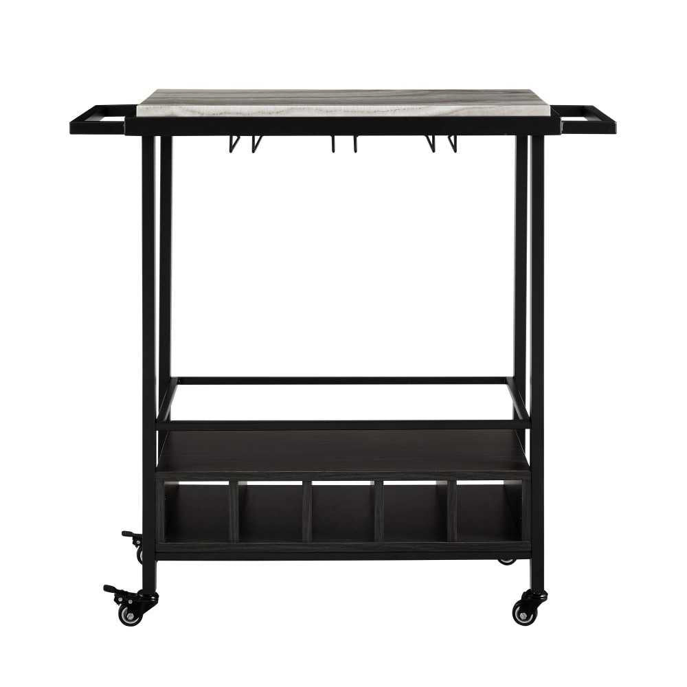 34" Modern Industrial Bar Serving Cart - Graphite/Gray Vein Cut Faux Marble