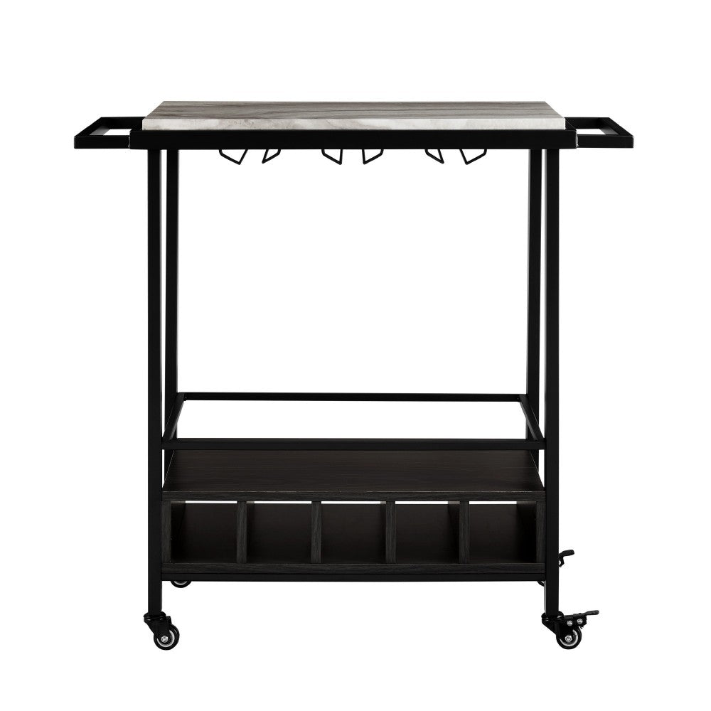 34" Modern Industrial Bar Serving Cart - Graphite/Gray Vein Cut Faux Marble