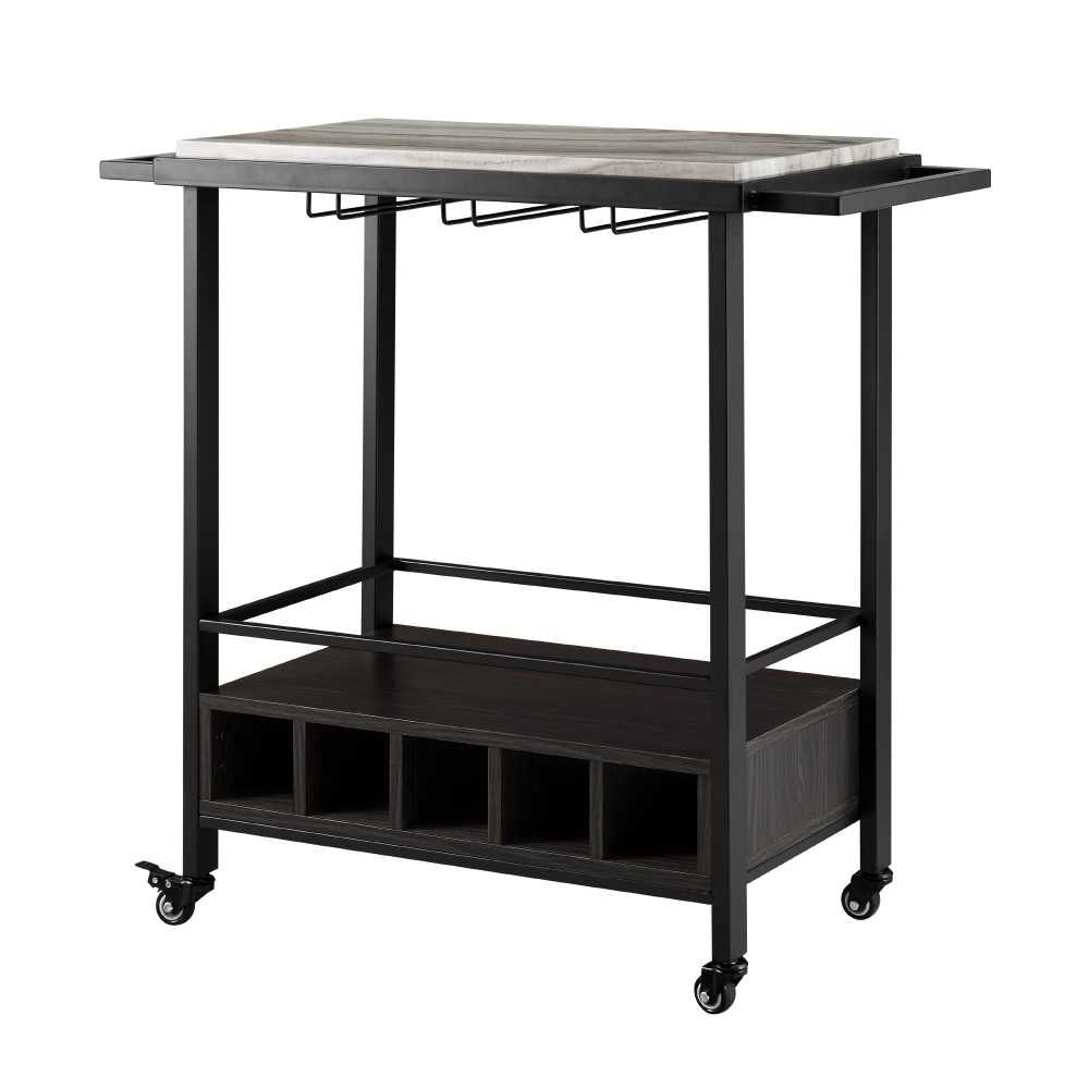 34" Modern Industrial Bar Serving Cart - Graphite/Gray Vein Cut Faux Marble