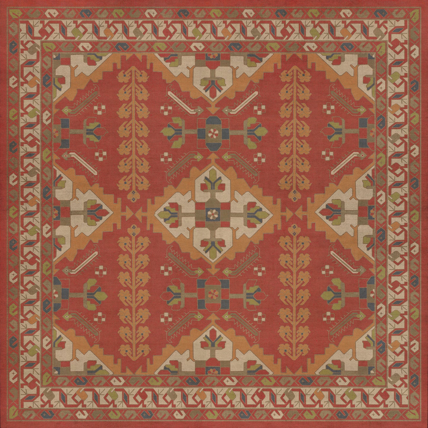 Persian Bazaar - Hamadan - Arkadas 48x48 Vintage Vinyl Floorcloth