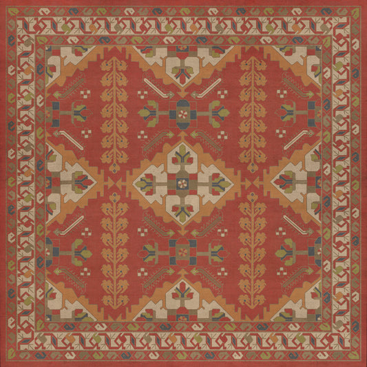 Persian Bazaar - Hamadan - Arkadas 48x48 Vintage Vinyl Floorcloth