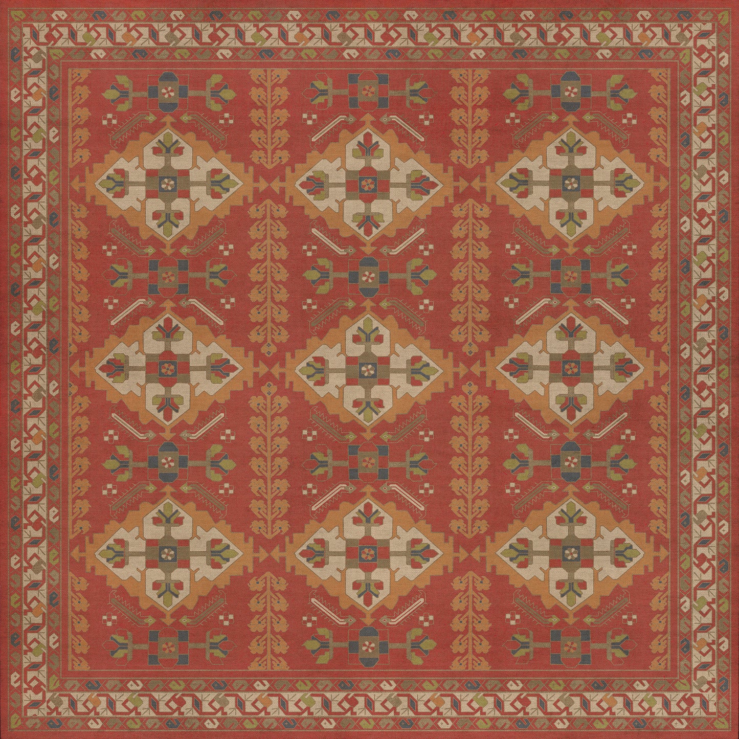 Persian Bazaar - Hamadan - Arkadas 72x72 Vintage Vinyl Floorcloth