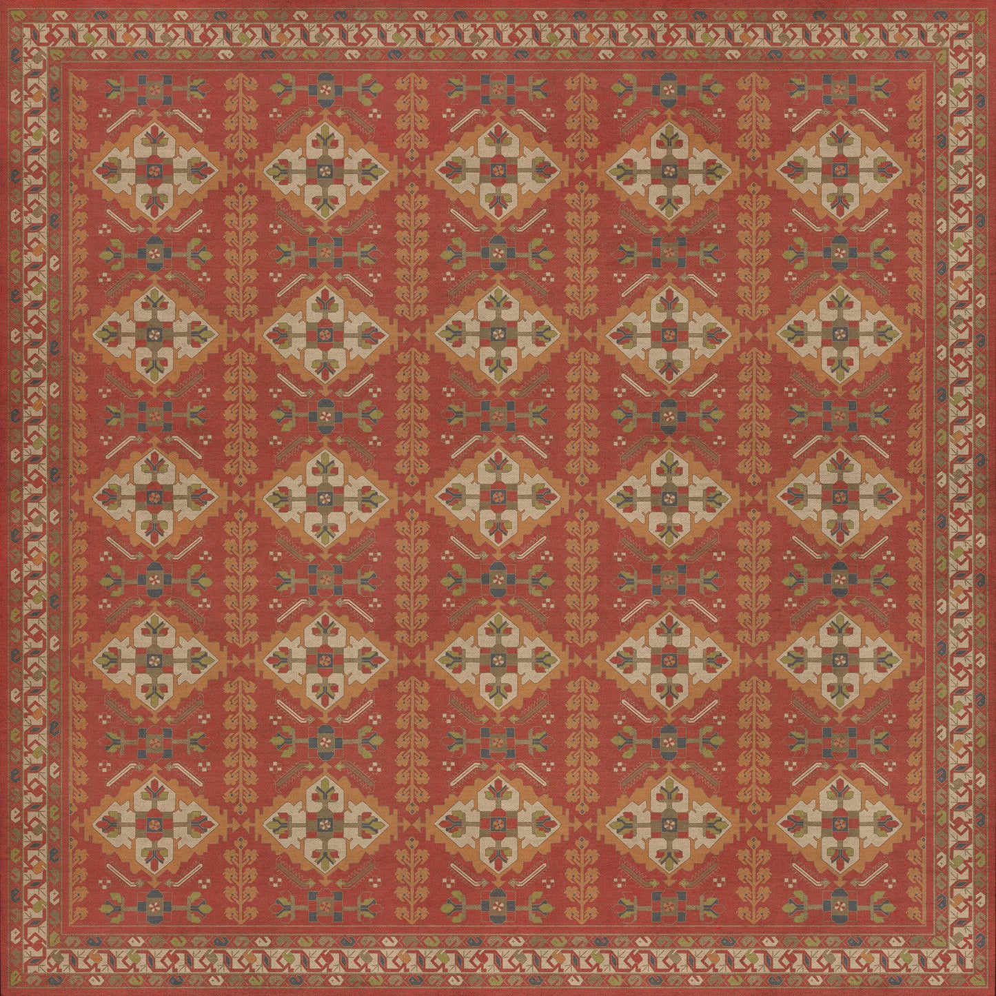 Persian Bazaar - Hamadan - Arkadas 96x96 Vintage Vinyl Floorcloth