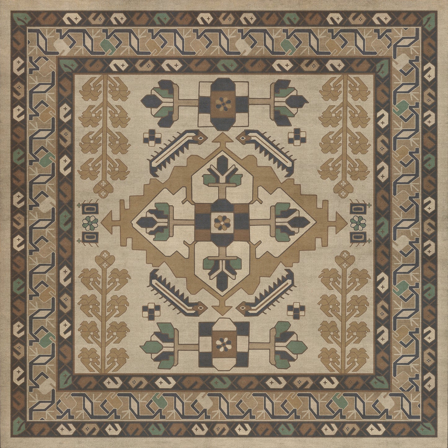 Persian Bazaar - Hamadan - Babayani 36x36 Vintage Vinyl Floorcloth