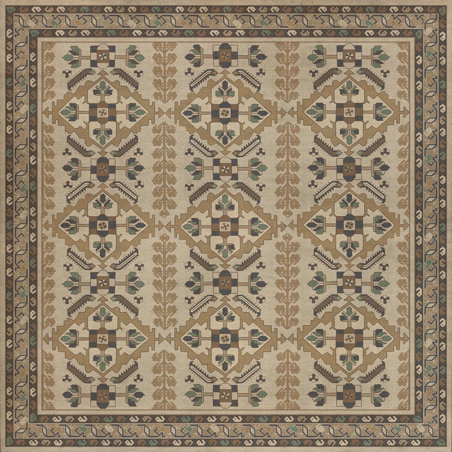 Persian Bazaar - Hamadan - Babayani 72x72 Vintage Vinyl Floorcloth