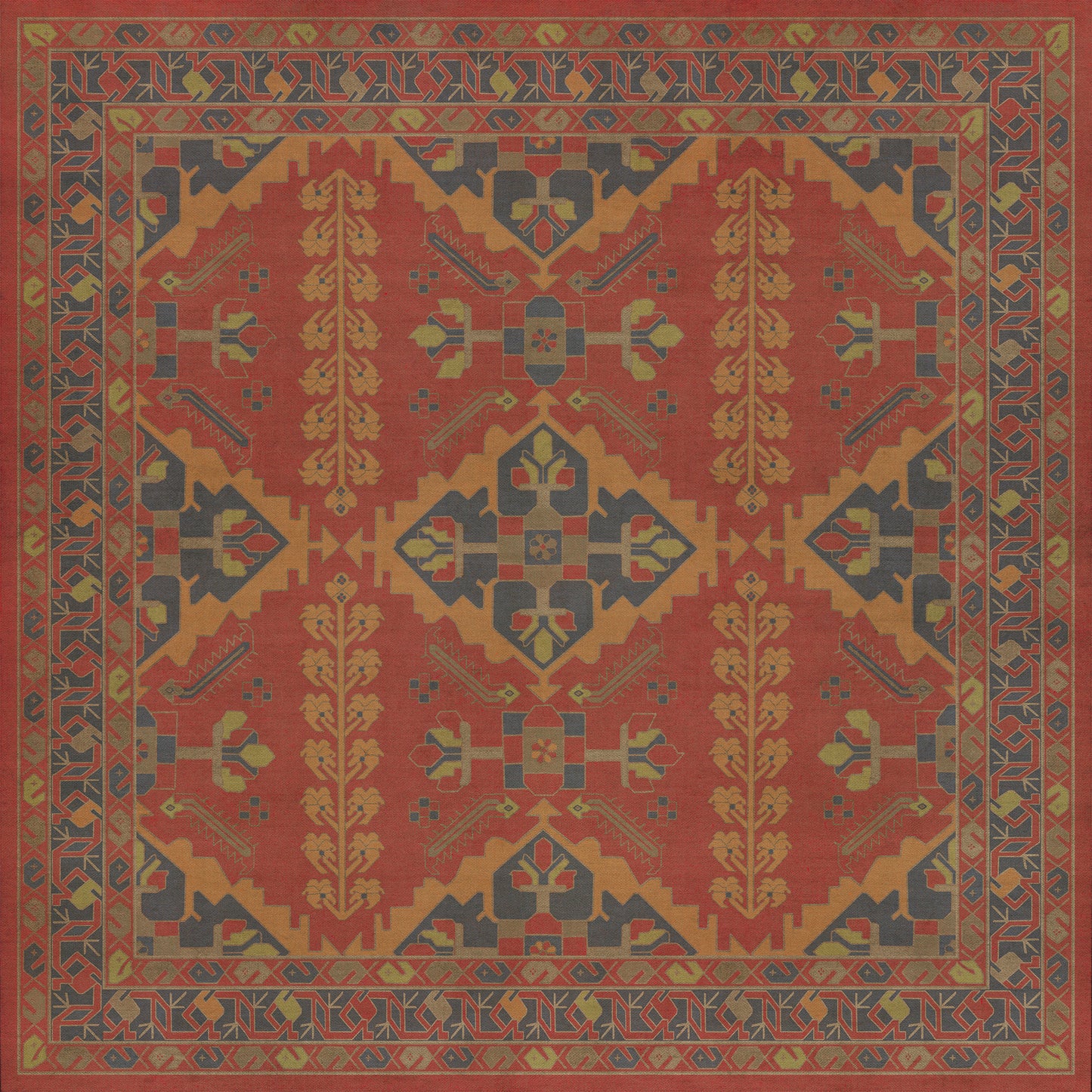 Persian Bazaar - Hamadan - Memnu 48x48 Vintage Vinyl Floorcloth