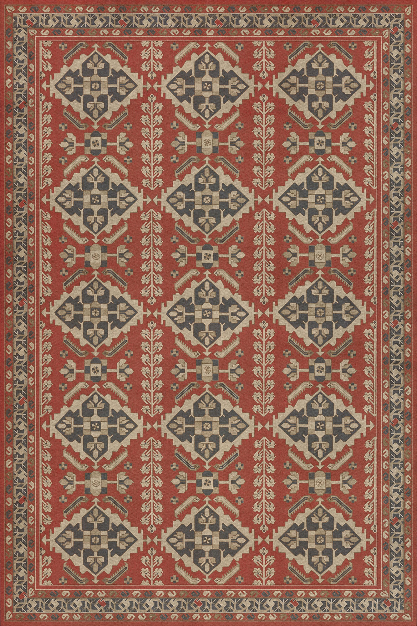 Persian Bazaar - Hamadan - Kismet 72x108 Vintage Vinyl Floorcloth