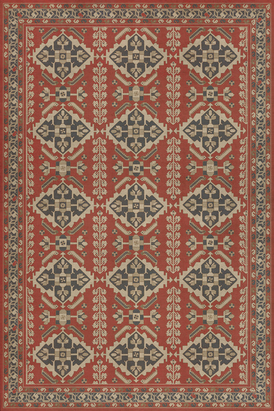 Persian Bazaar - Hamadan - Kismet 72x108 Vintage Vinyl Floorcloth