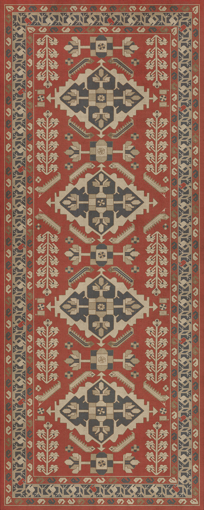 Persian Bazaar - Hamadan - Kismet 36x90 Vintage Vinyl Floorcloth