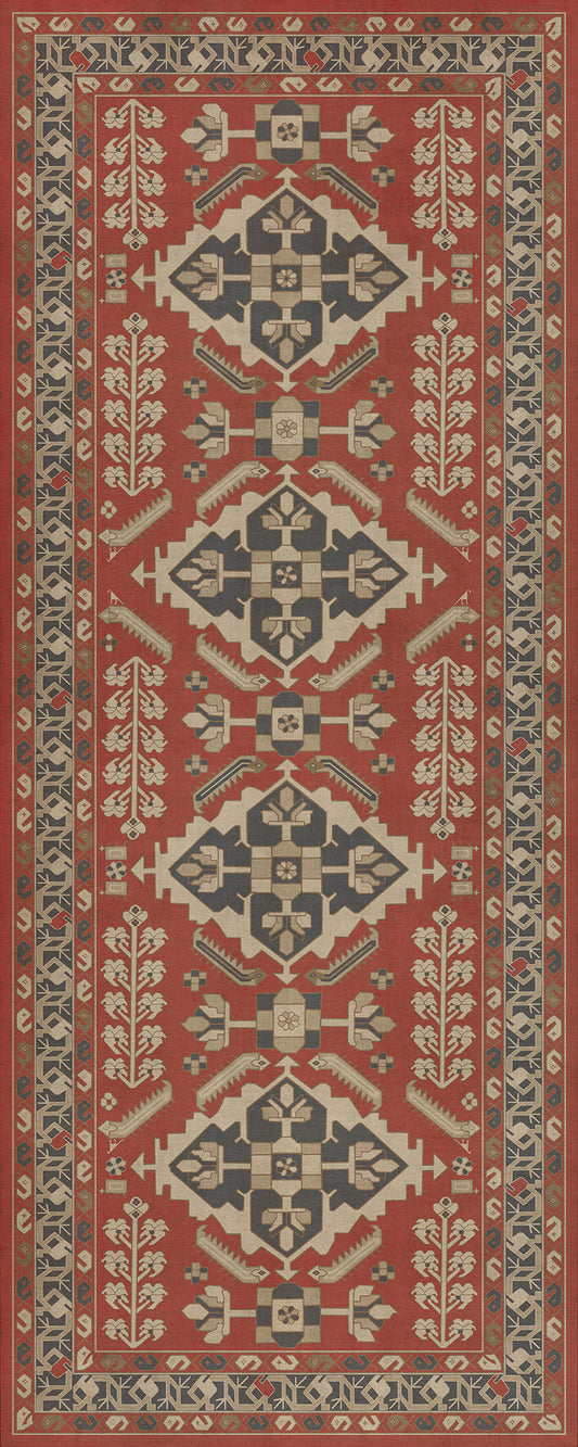 Persian Bazaar - Hamadan - Kismet 36x90 Vintage Vinyl Floorcloth