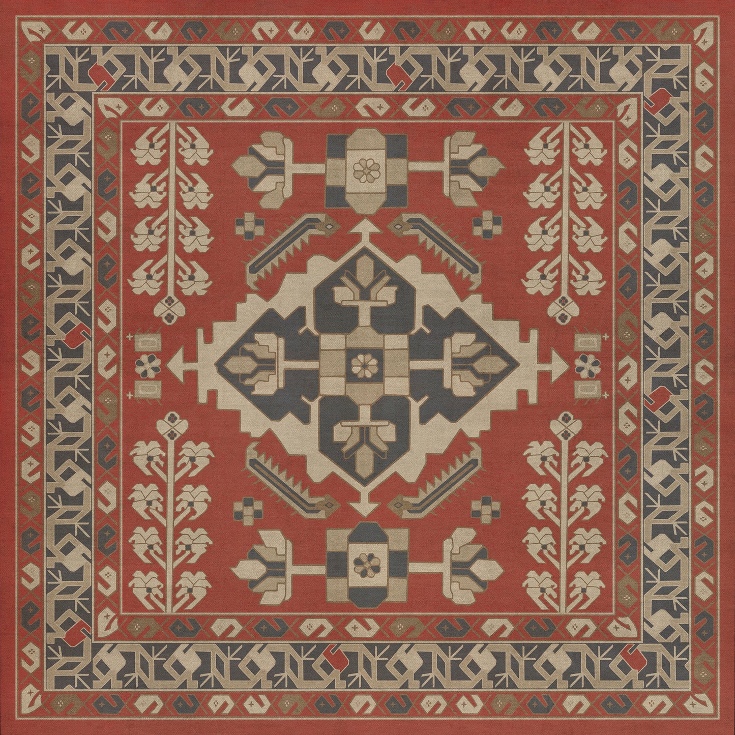 Persian Bazaar - Hamadan - Kismet 36x36 Vintage Vinyl Floorcloth