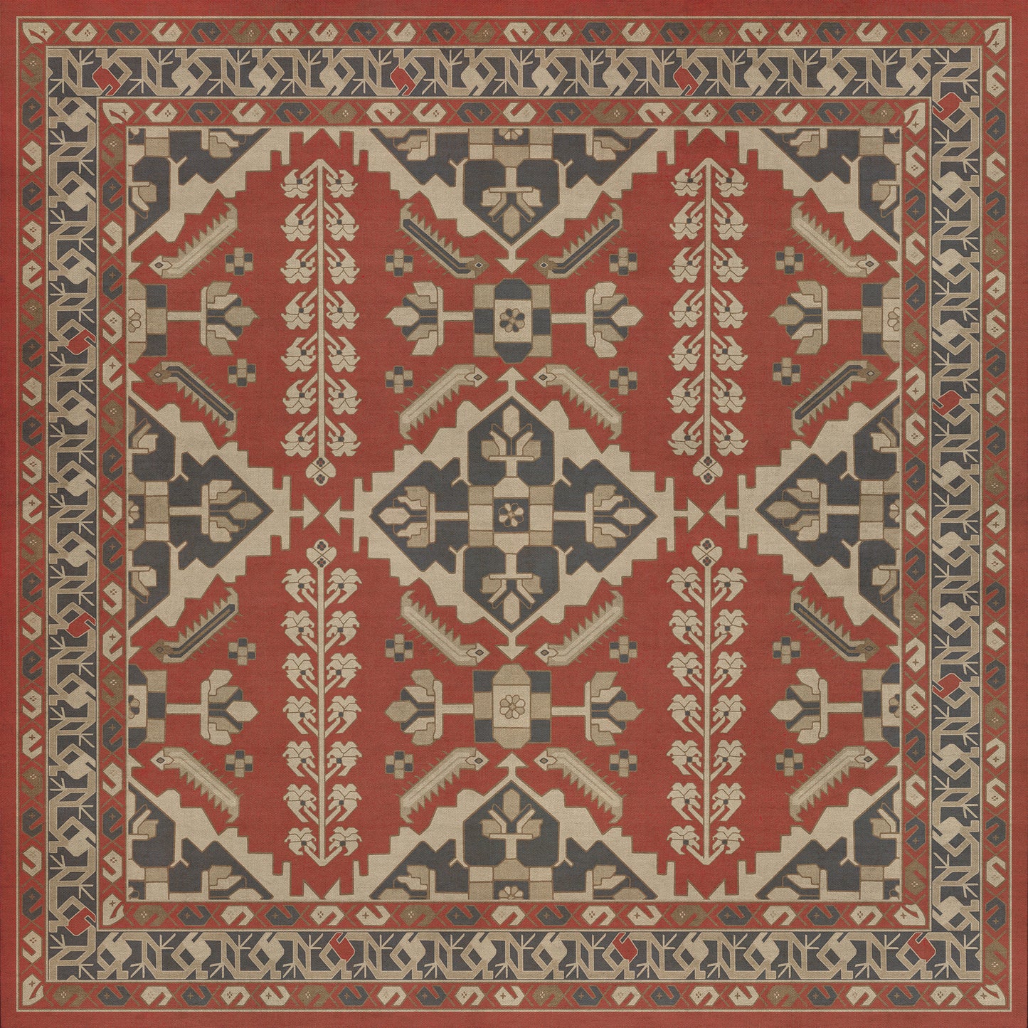 Persian Bazaar - Hamadan - Kismet 48x48 Vintage Vinyl Floorcloth