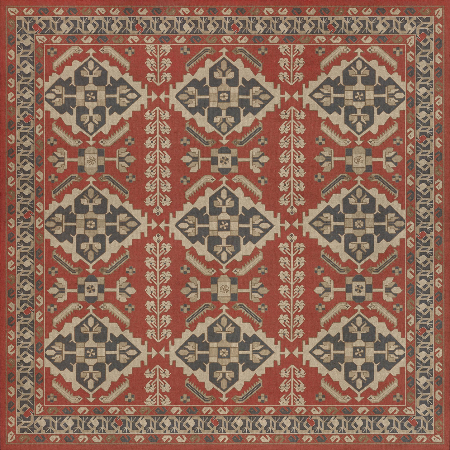 Persian Bazaar - Hamadan - Kismet 60x60 Vintage Vinyl Floorcloth