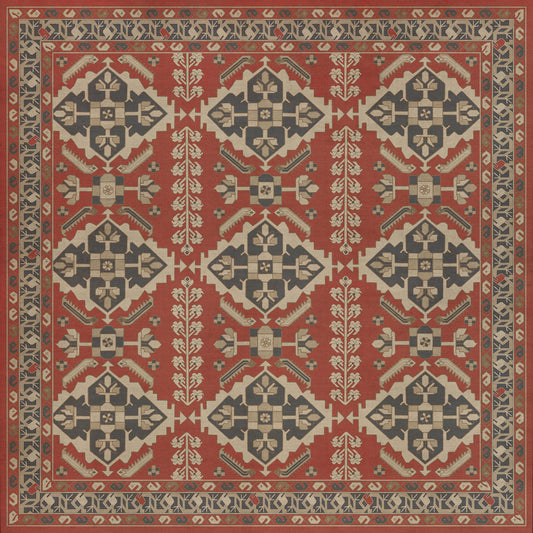 Persian Bazaar - Hamadan - Kismet 60x60 Vintage Vinyl Floorcloth