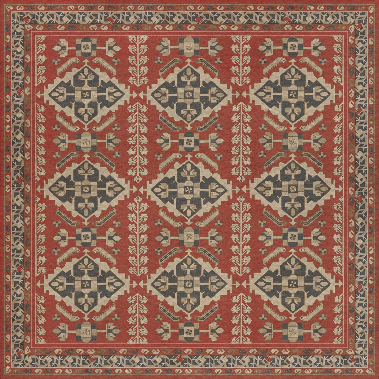 Persian Bazaar - Hamadan - Kismet 72x72 Vintage Vinyl Floorcloth