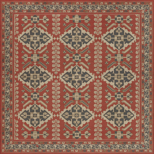 Persian Bazaar - Hamadan - Kismet 72x72 Vintage Vinyl Floorcloth