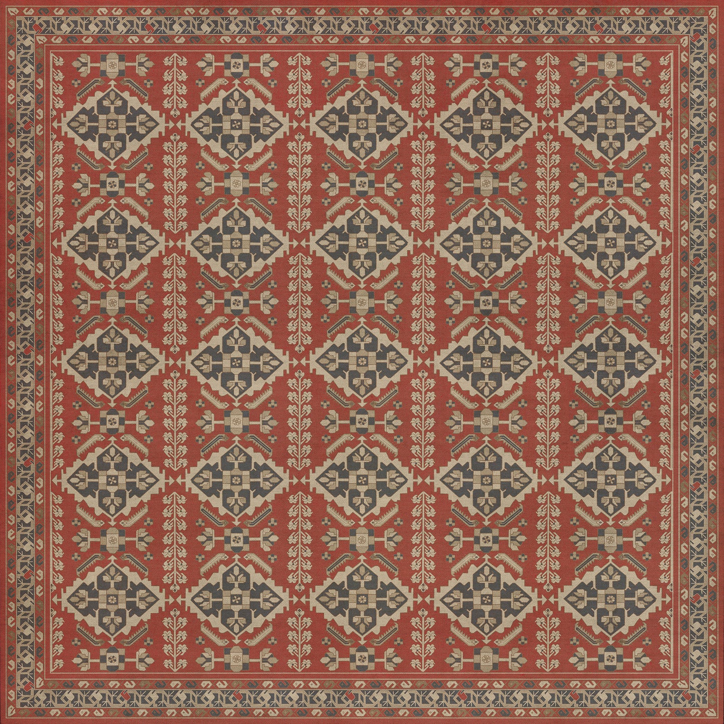 Persian Bazaar - Hamadan - Kismet 96x96 Vintage Vinyl Floorcloth