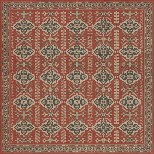 Persian Bazaar - Hamadan - Kismet 96x96 Vintage Vinyl Floorcloth