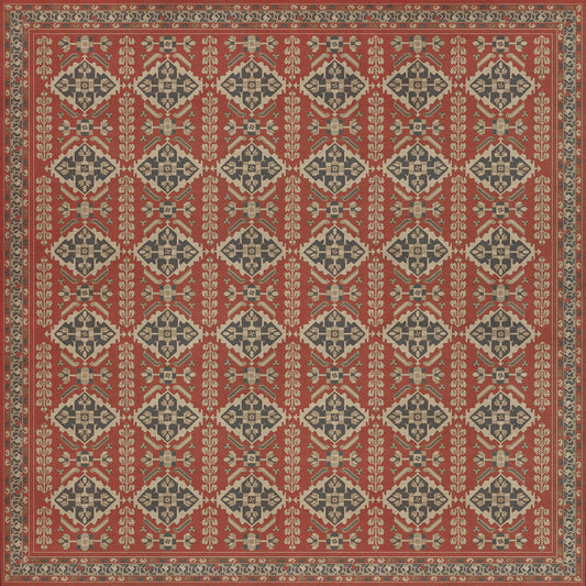 Persian Bazaar - Hamadan - Kismet 120x120 Vintage Vinyl Floorcloth