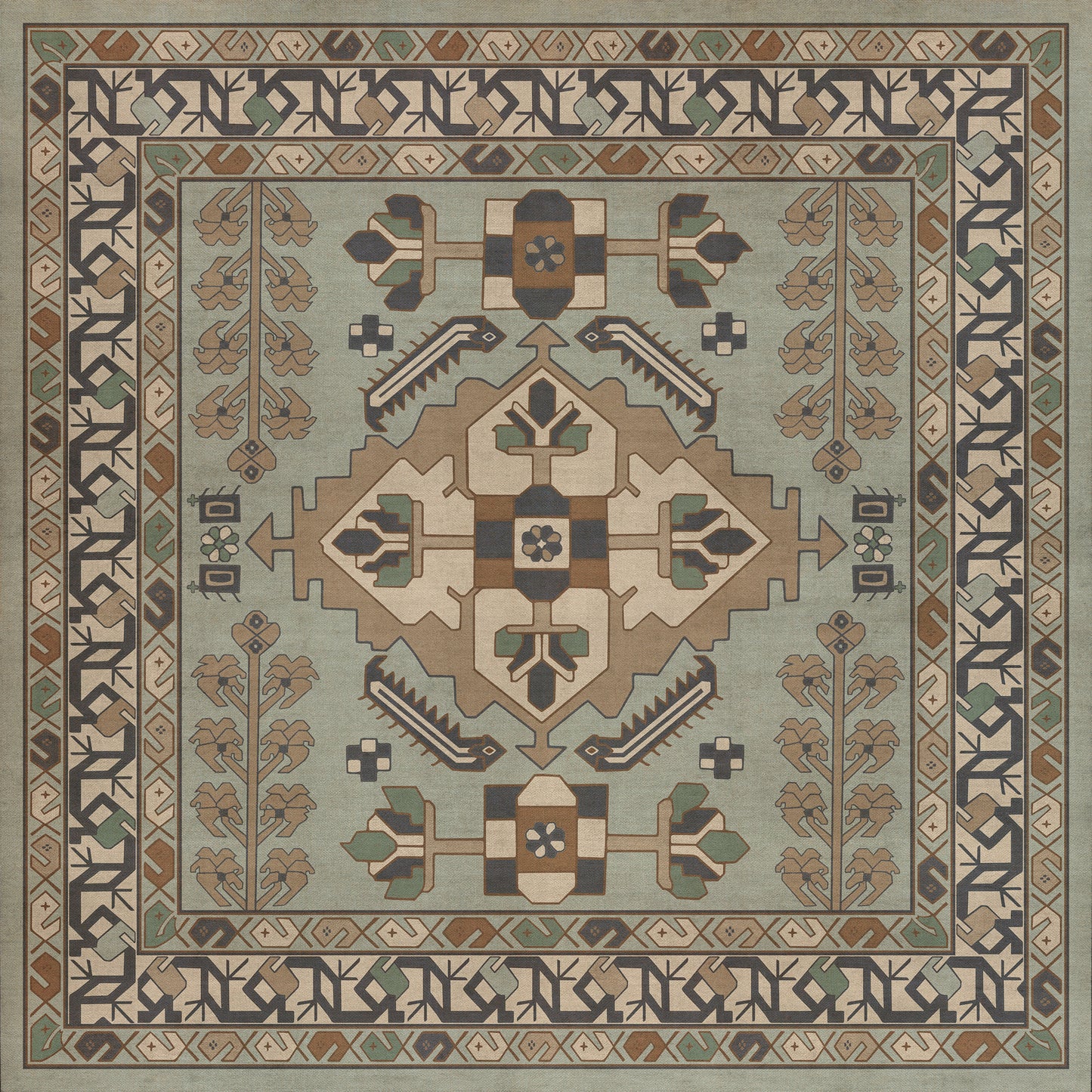 Persian Bazaar - Hamadan - Sadiq 36x36 Vintage Vinyl Floorcloth