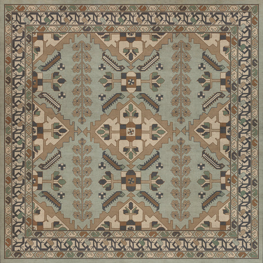 Persian Bazaar - Hamadan - Sadiq 48x48 Vintage Vinyl Floorcloth