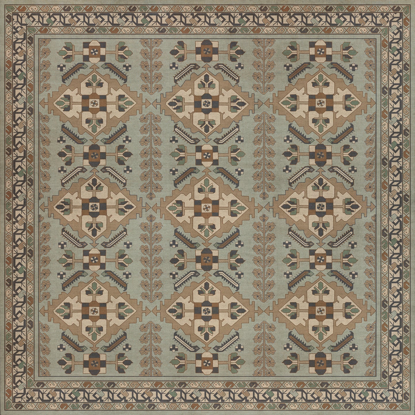 Persian Bazaar - Hamadan - Sadiq 72x72 Vintage Vinyl Floorcloth