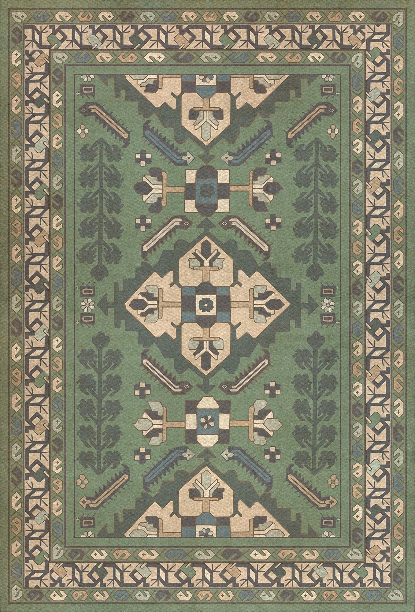 Persian Bazaar - Hamadan - Yakamoz 38x56 Vintage Vinyl Floorcloth