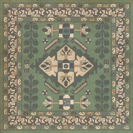 Persian Bazaar - Hamadan - Yakamoz 36x36 Vintage Vinyl Floorcloth