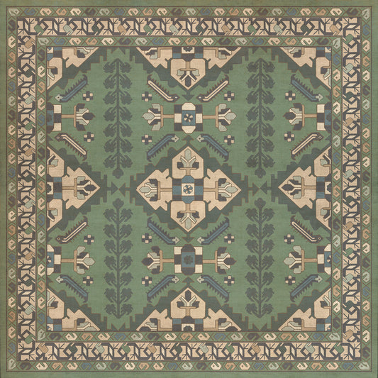 Persian Bazaar - Hamadan - Yakamoz 48x48 Vintage Vinyl Floorcloth