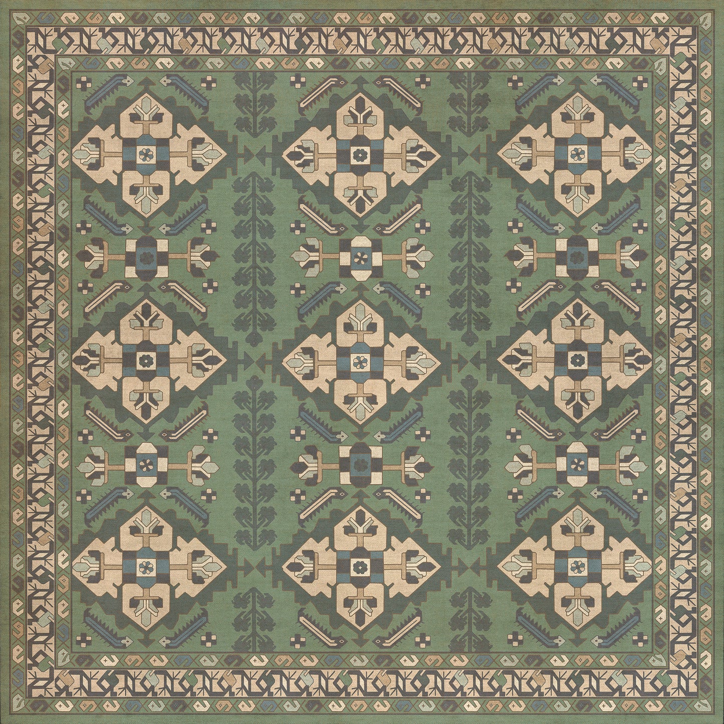 Persian Bazaar - Hamadan - Yakamoz 60x60 Vintage Vinyl Floorcloth