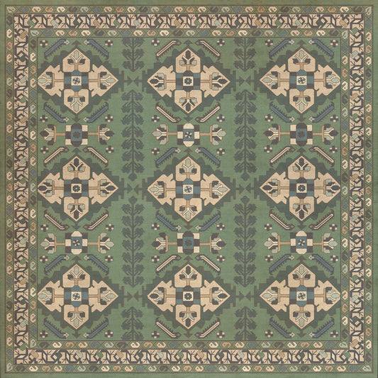 Persian Bazaar - Hamadan - Yakamoz 60x60 Vintage Vinyl Floorcloth