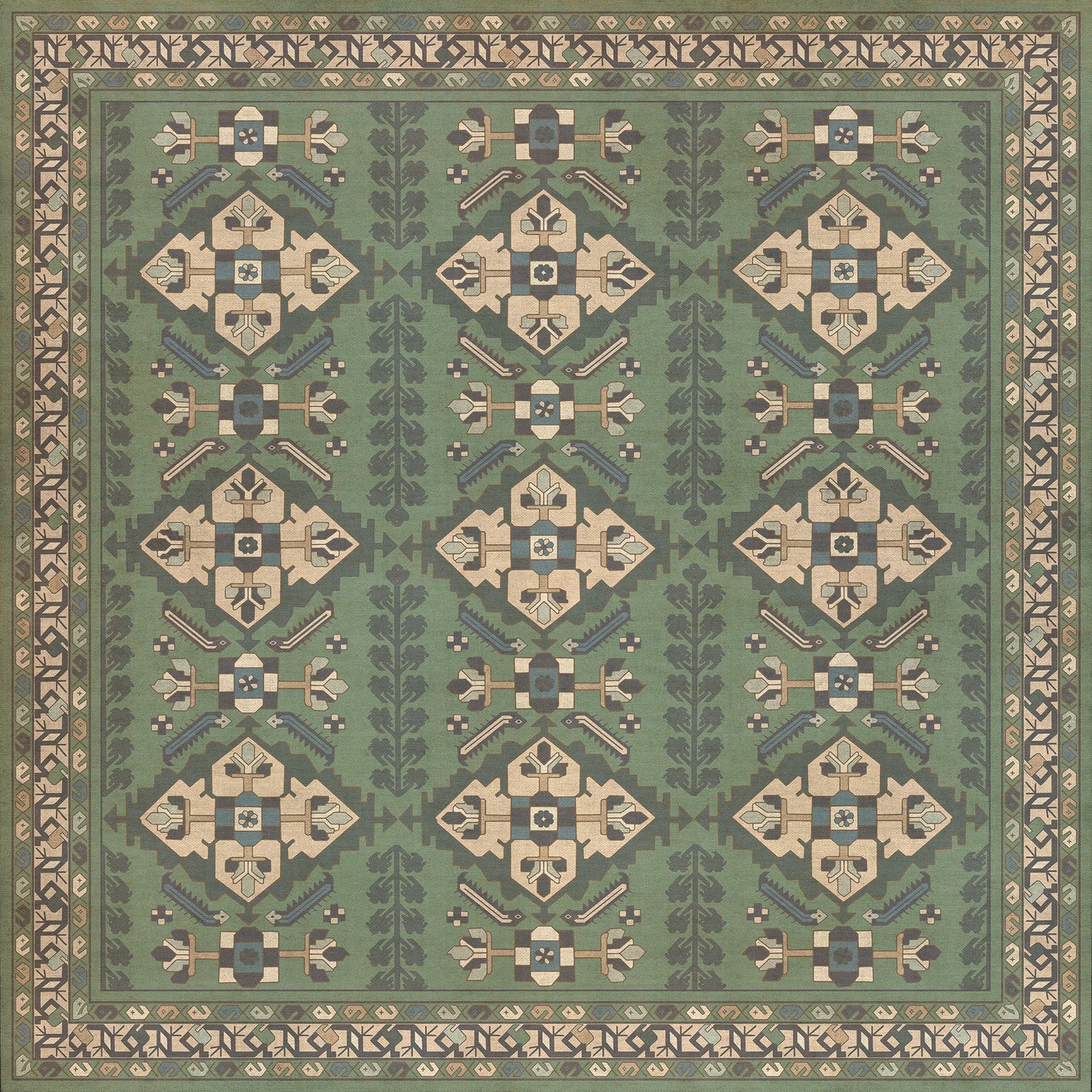 Persian Bazaar - Hamadan - Yakamoz 72x72 Vintage Vinyl Floorcloth