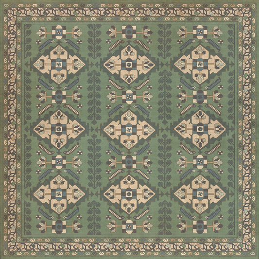 Persian Bazaar - Hamadan - Yakamoz 72x72 Vintage Vinyl Floorcloth