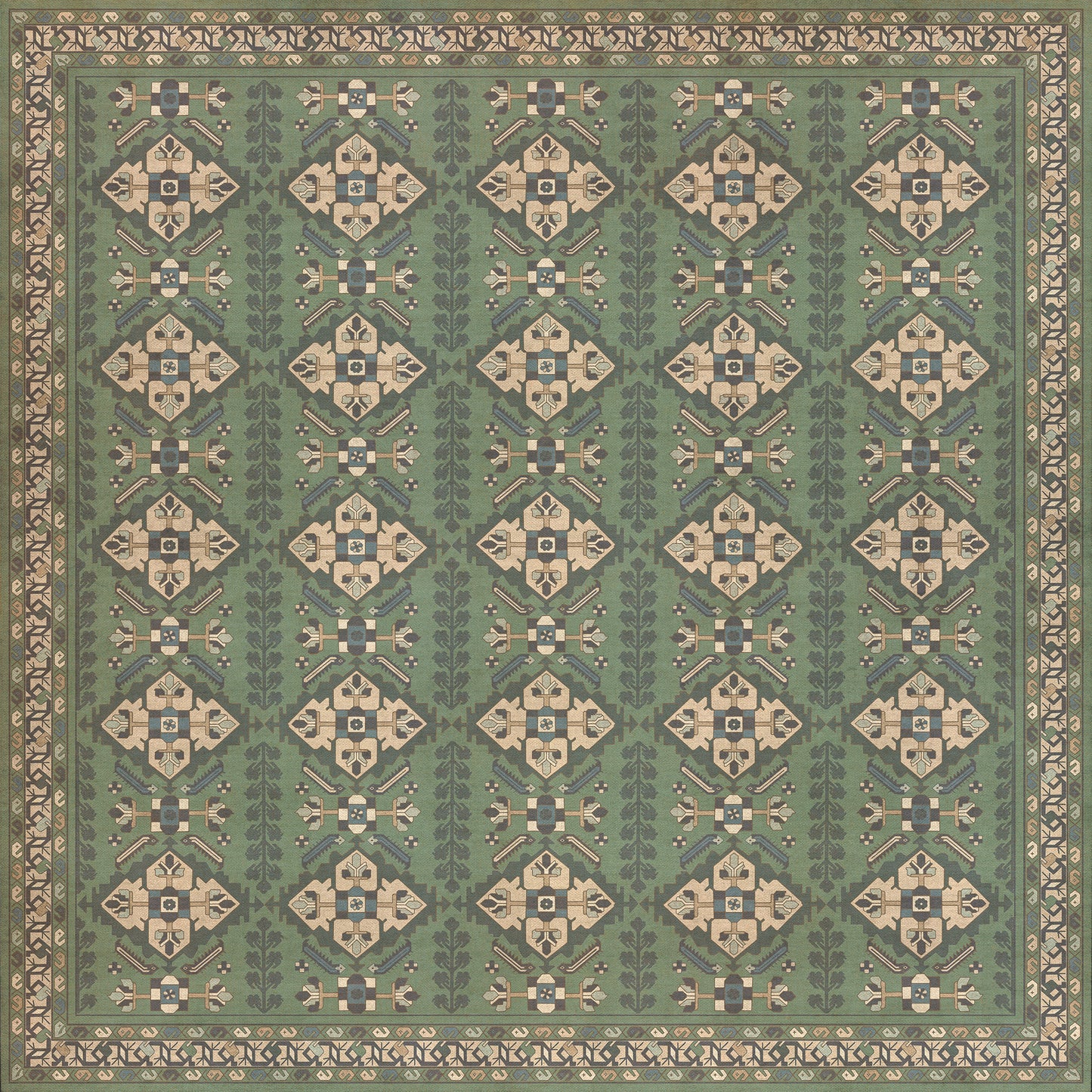 Persian Bazaar - Hamadan - Yakamoz 96x96 Vintage Vinyl Floorcloth
