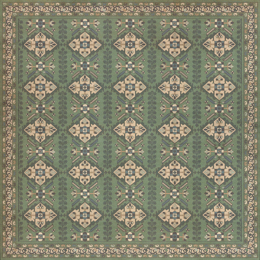 Persian Bazaar - Hamadan - Yakamoz 96x96 Vintage Vinyl Floorcloth