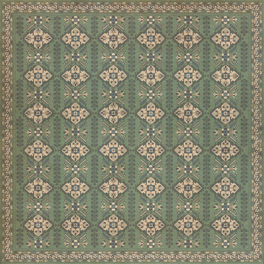 Persian Bazaar - Hamadan - Yakamoz 120x120 Vintage Vinyl Floorcloth