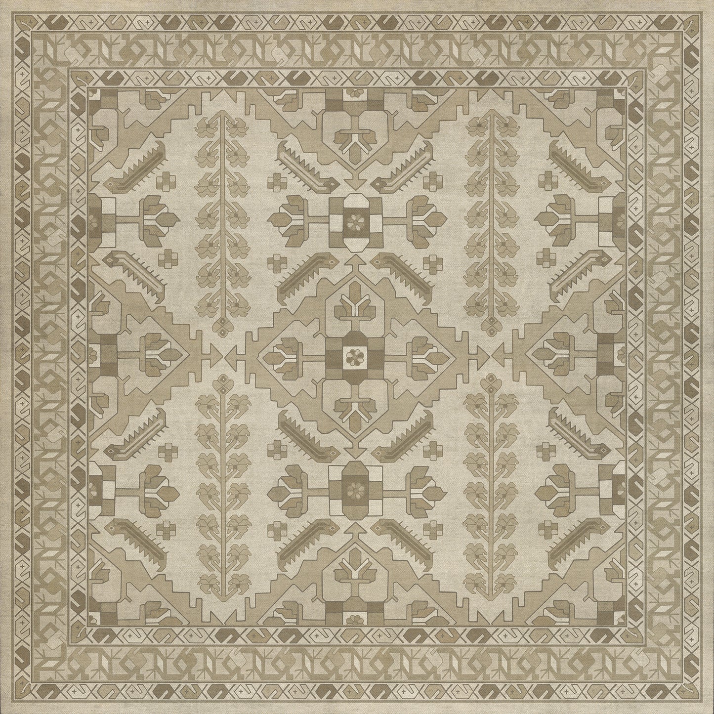 Persian Bazaar - Hamadan - Yasmine 48x48 Vintage Vinyl Floorcloth