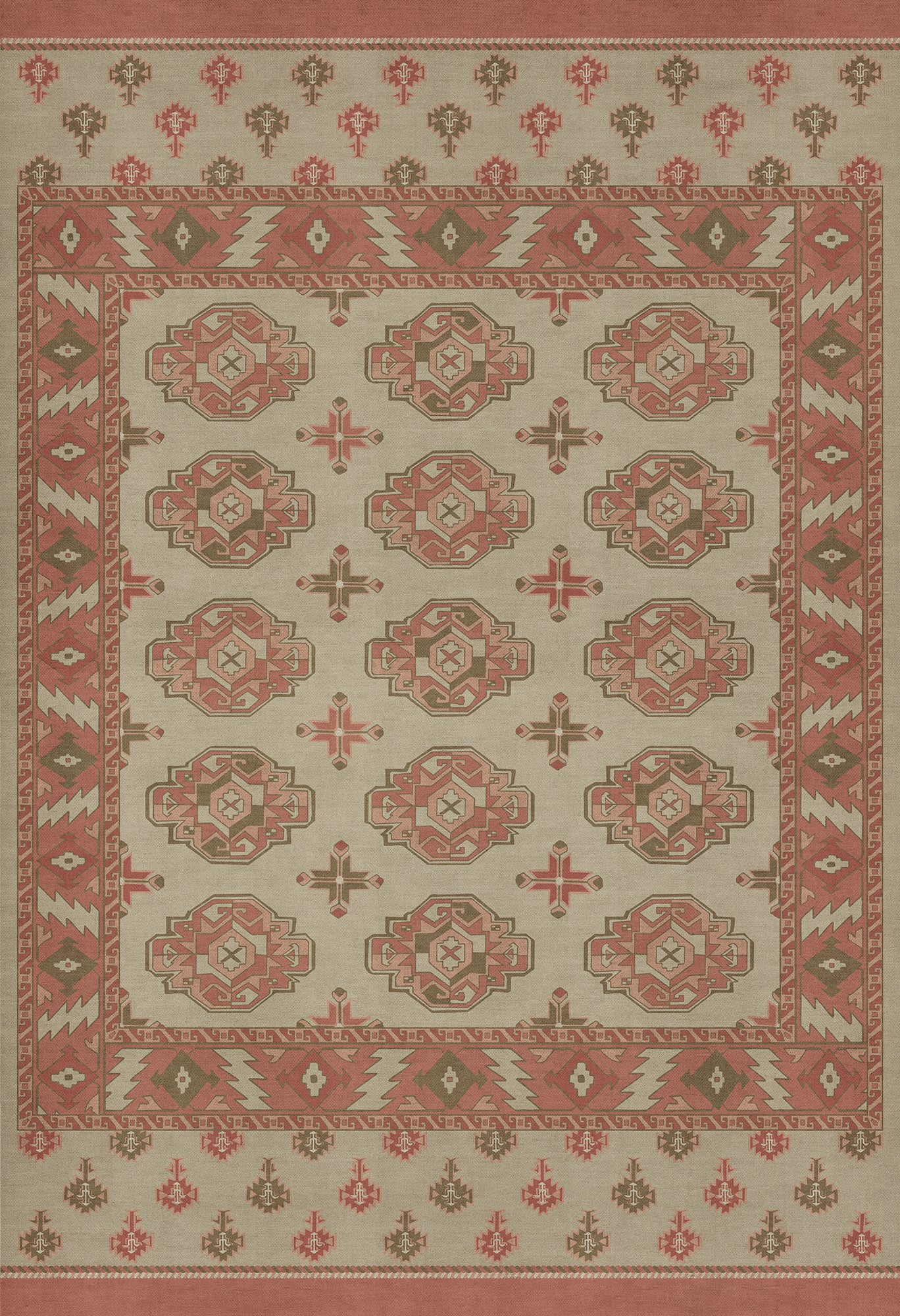 Persian Bazaar - Chuval Gul - Lale 52x76 Vintage Vinyl Floorcloth