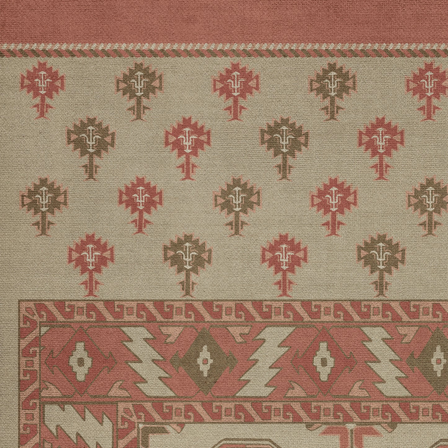 Persian Bazaar - Chuval Gul - Lale 72x108 Vintage Vinyl Floorcloth