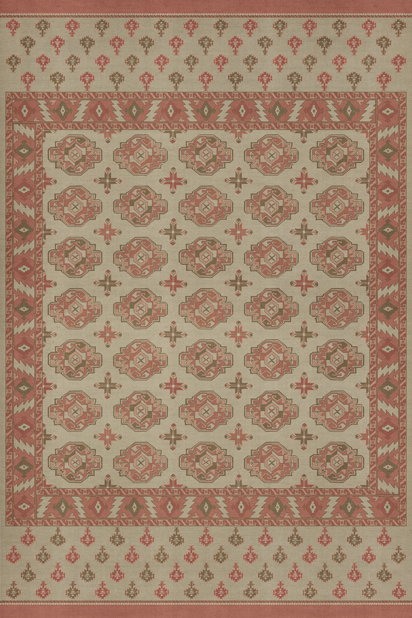 Persian Bazaar - Chuval Gul - Lale 72x108 Vintage Vinyl Floorcloth