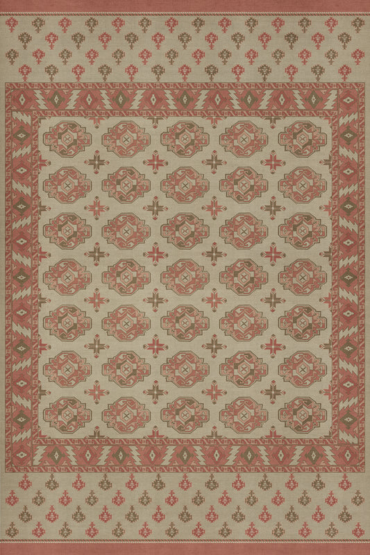 Persian Bazaar - Chuval Gul - Lale 72x108 Vintage Vinyl Floorcloth