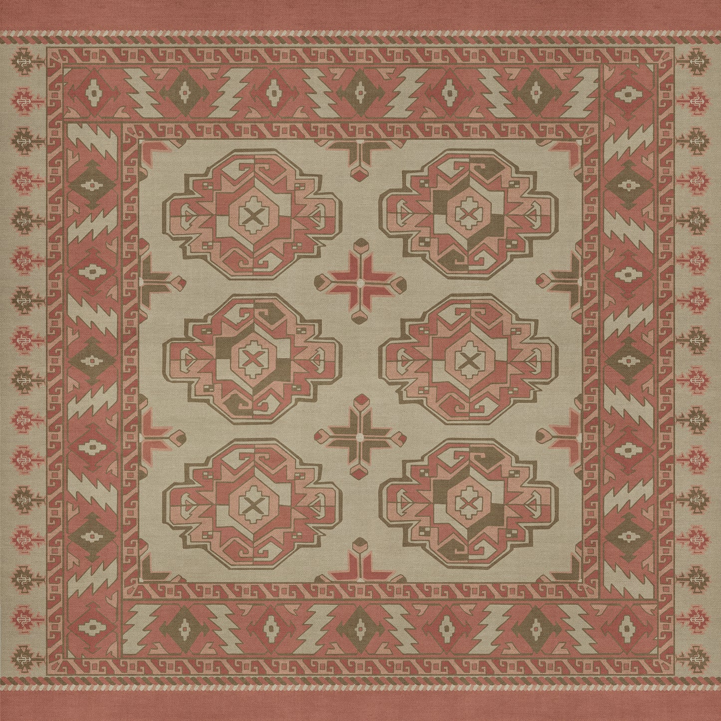 Persian Bazaar - Chuval Gul - Lale 36x36 Vintage Vinyl Floorcloth