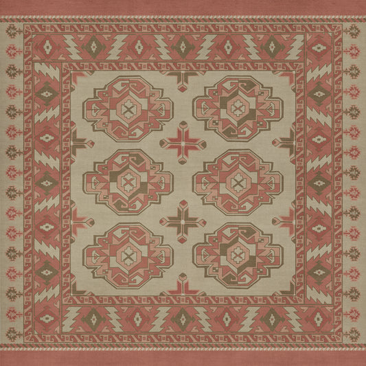 Persian Bazaar - Chuval Gul - Lale 36x36 Vintage Vinyl Floorcloth