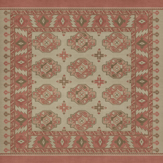 Persian Bazaar - Chuval Gul - Lale 48x48 Vintage Vinyl Floorcloth