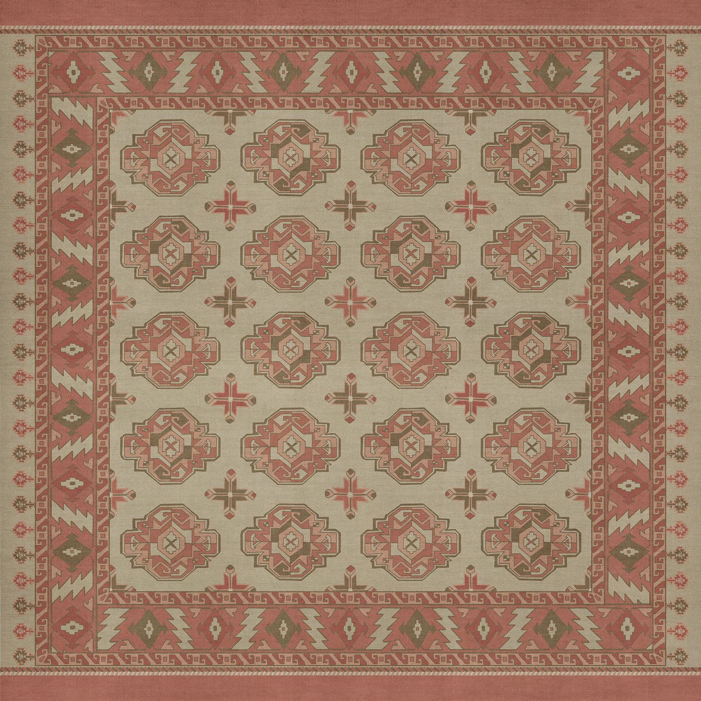 Persian Bazaar - Chuval Gul - Lale 60x60 Vintage Vinyl Floorcloth